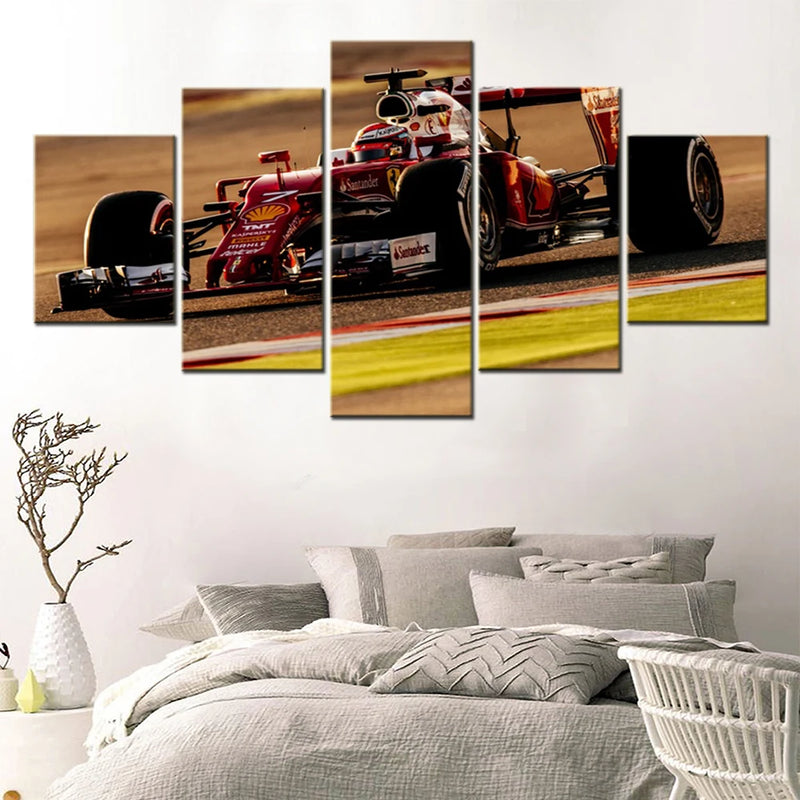 Formula 1 F1 Vehicle Car 5 Panels Painting Canvas Wall Decoration