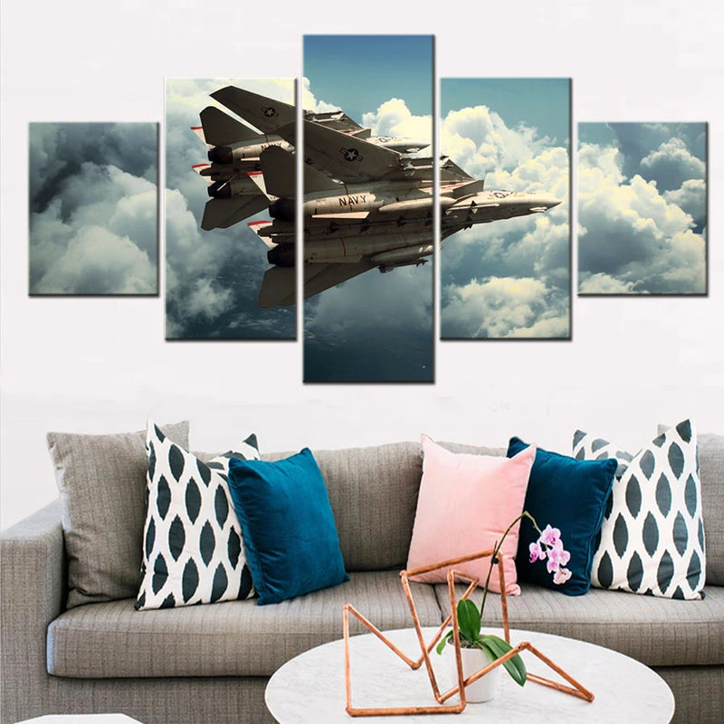 Airpower Art Collection US Navy Grumman F14 Tomcats 5 Panels Painting Canvas Wall Decoration