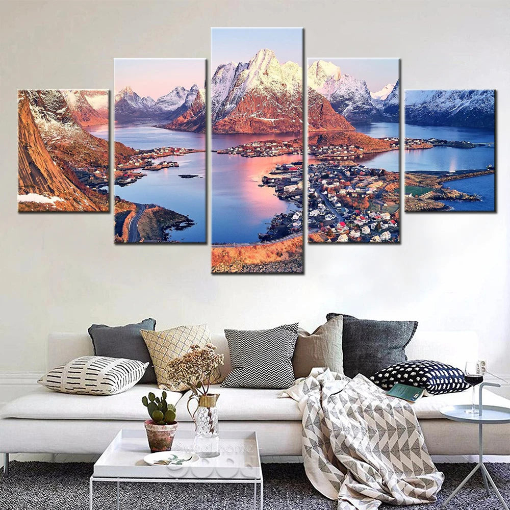 Nature Reine Nordland 5 Panels Painting Canvas Wall Decoration