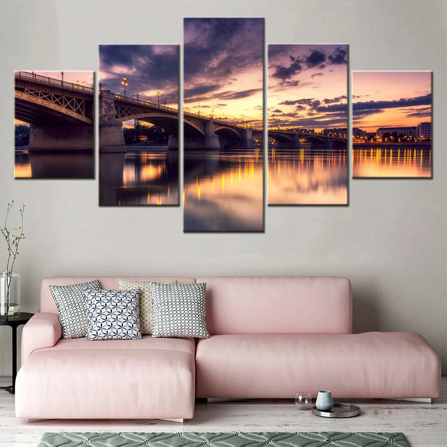 Nature Margaret Bridge Budapest 5 Panels Painting Canvas Wall Decoration
