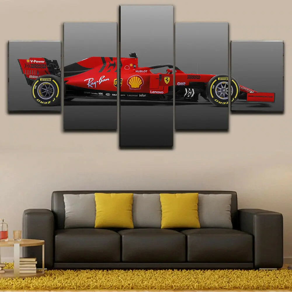 V-Power Red F1 Racing Car 5 Panels Painting Canvas Wall Decoration
