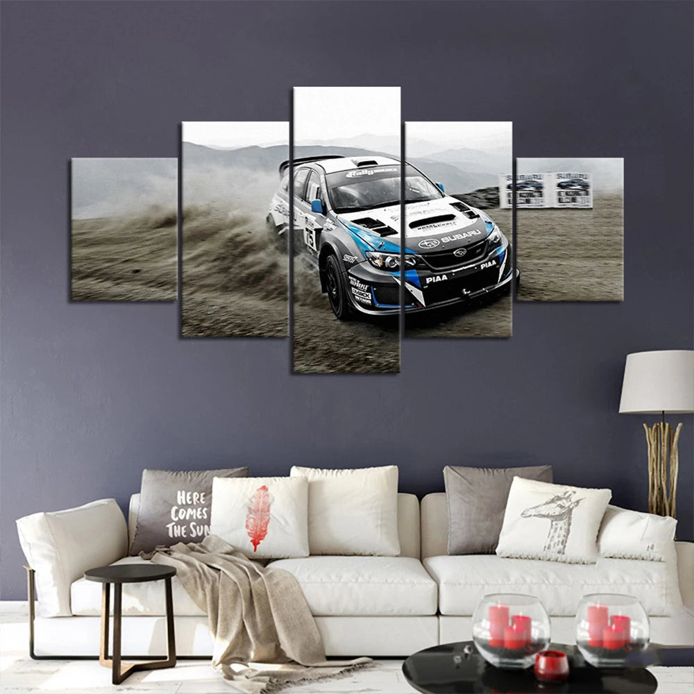 Subaru STI WRX Sport Racing Car 5 Panels Painting Canvas Wall Decoration