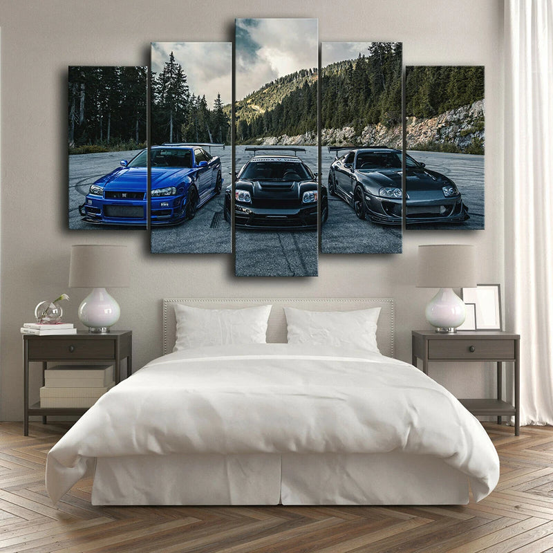 JDM Supra Nissan Skyline NSX Car 5 Panels Painting Canvas Wall Decoration
