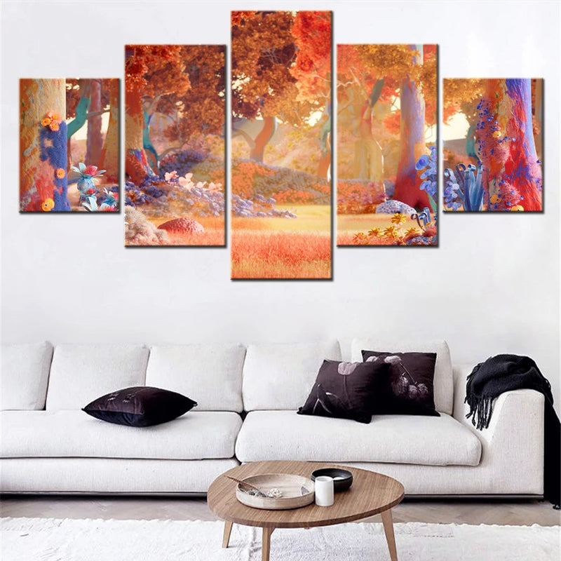 Nature Autumn Forest 5 Panels Painting Canvas Wall Decoration