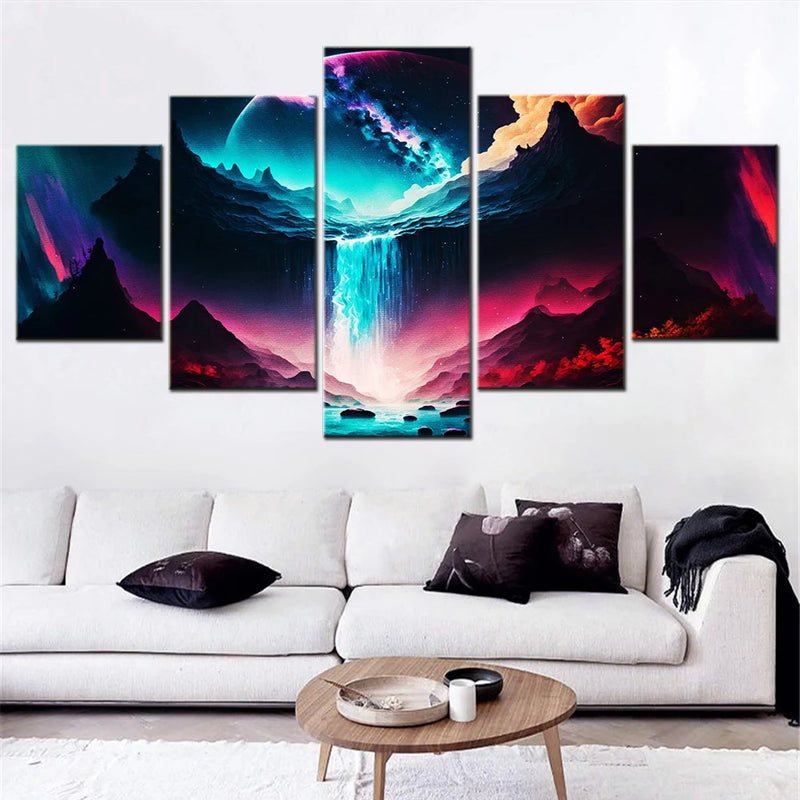 Magic Waterfall In The Sky 5 Panels Painting Canvas Wall Decoration