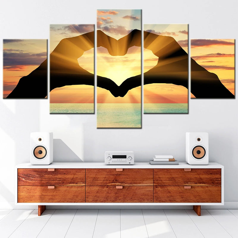 Ocean Love Hearts Signal 5 Panels Painting Canvas Wall Decoration