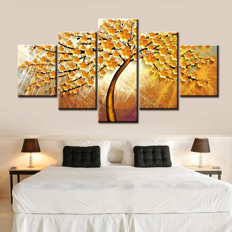 Gold Tree Landscape 5 Panels Painting Canvas Wall Decoration