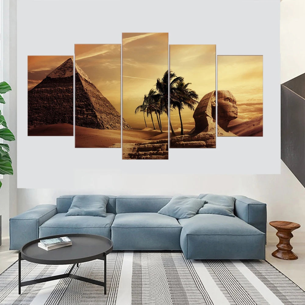 Pyramids Egypt Landscape 5 Panels Painting Canvas Wall Decoration