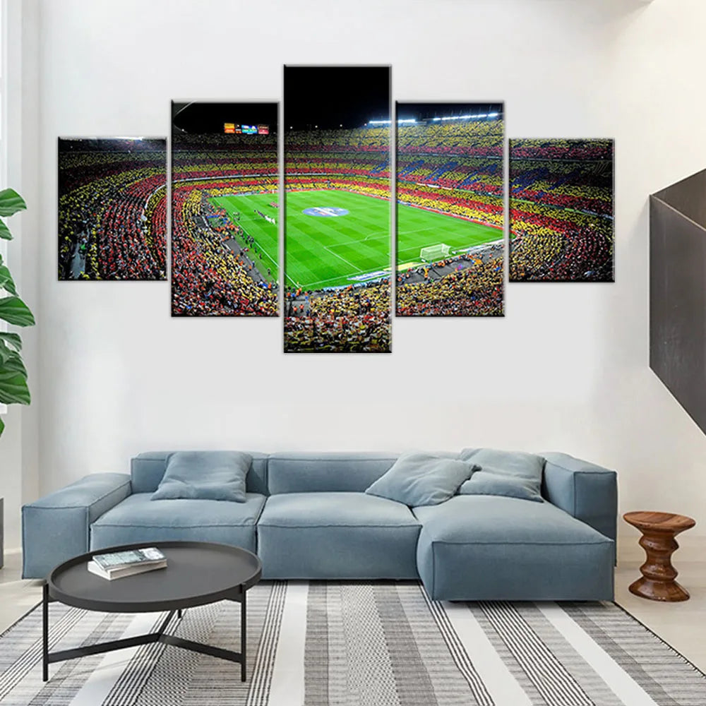 Football Competition Soccer Stadium Landscape 5 Panels Painting Canvas Wall Decoration