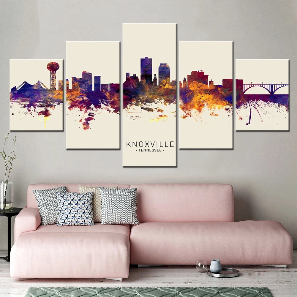 Beige Knoxville Skyline 5 Panels Painting Canvas Wall Decoration