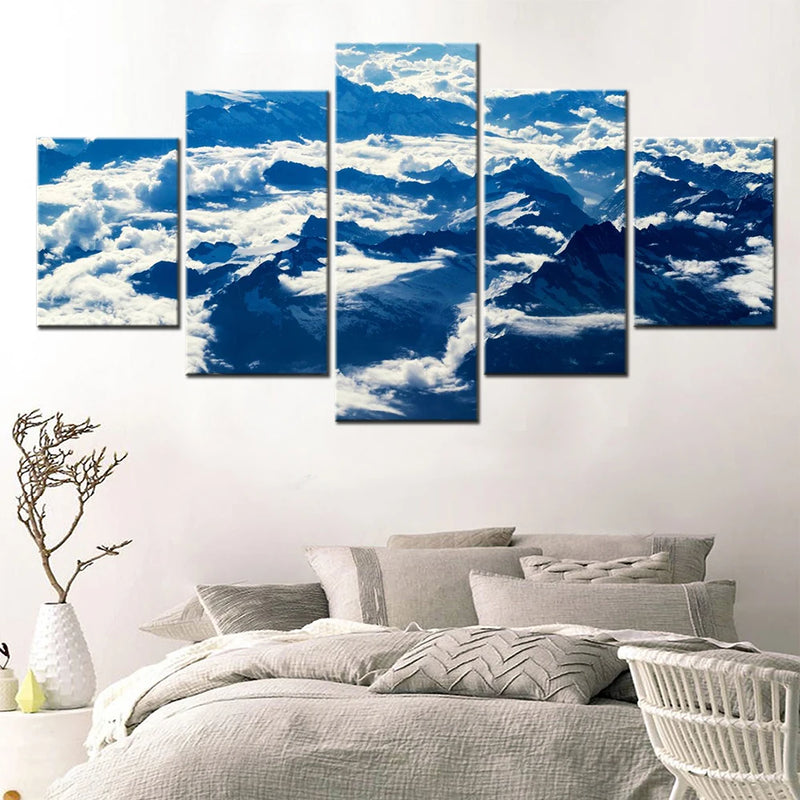 Nature Alps Mountains Aerial View 5 Panels Painting Canvas Wall Decoration