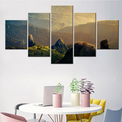 Nature Mountains Green Landscape 5 Panels Painting Canvas Wall Decoration