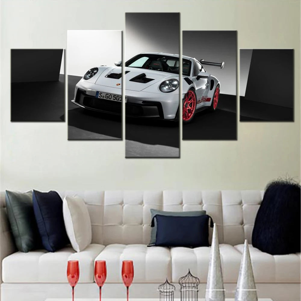 Porsche911 GT3 RS Car 5 Panels Painting Canvas Wall Decoration