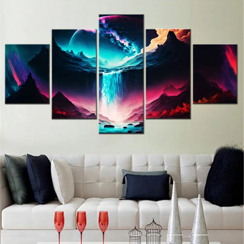 Magic Waterfall In The Sky 5 Panels Painting Canvas Wall Decoration