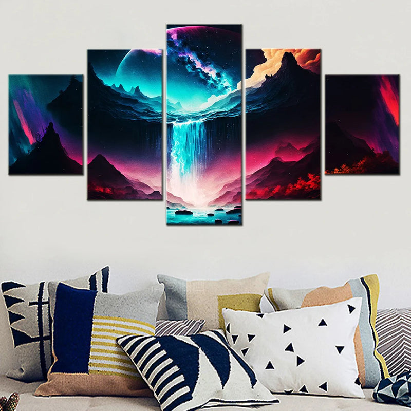 Magic Waterfall In The Sky 5 Panels Painting Canvas Wall Decoration