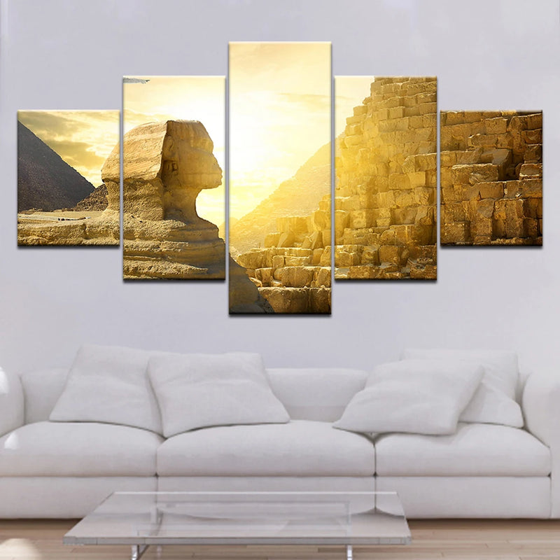 Egypt Pyramid 5 Panels Painting Canvas Wall Decoration