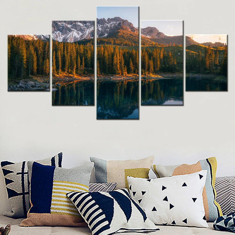 Nature Karersee Lake Serene 5 Panels Painting Canvas Wall Decoration