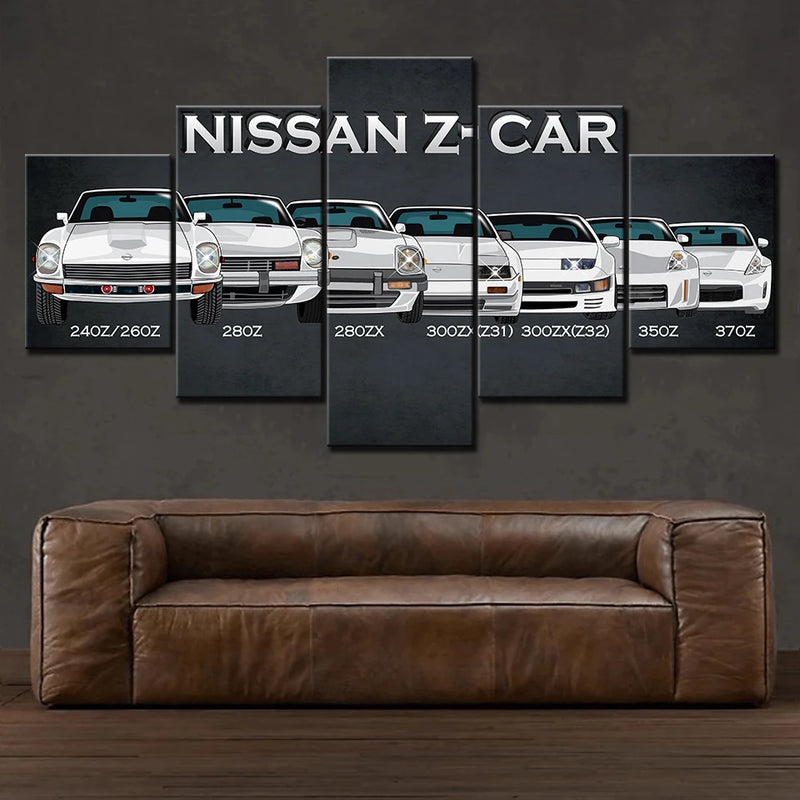 Nissan Z Historical Sports Car 5 Panels Painting Canvas Wall Decoration