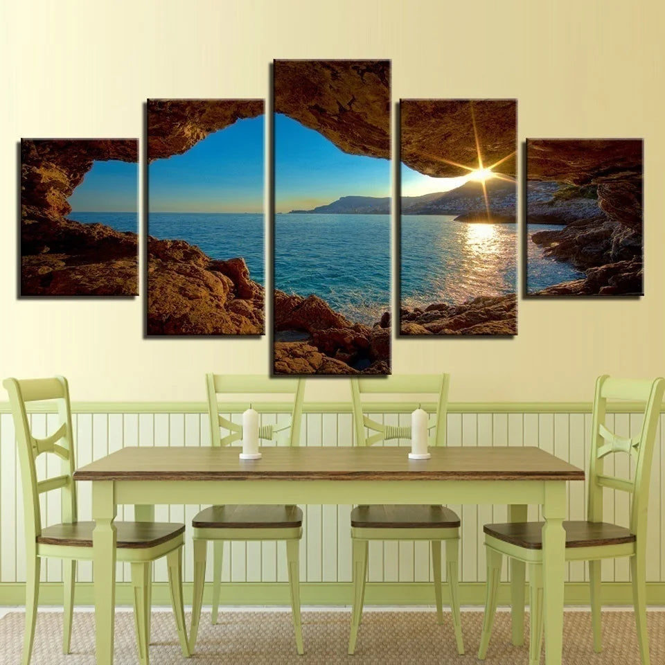 Sunset Seascape 5 Panels Painting Canvas Wall Decoration
