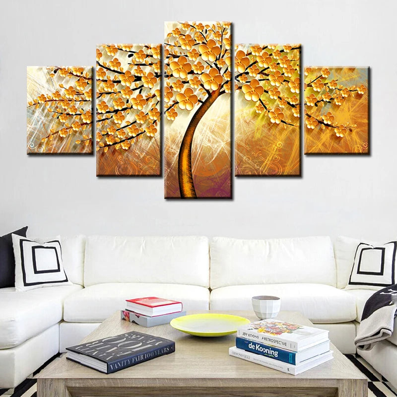 Gold Tree Landscape 5 Panels Painting Canvas Wall Decoration