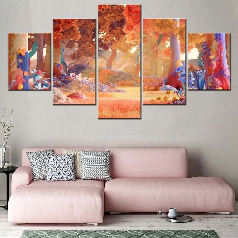 Nature Autumn Forest 5 Panels Painting Canvas Wall Decoration