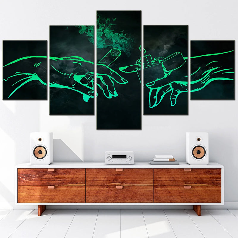 Creation of Adam Smoking 5 Panels Painting Canvas Wall Decoration