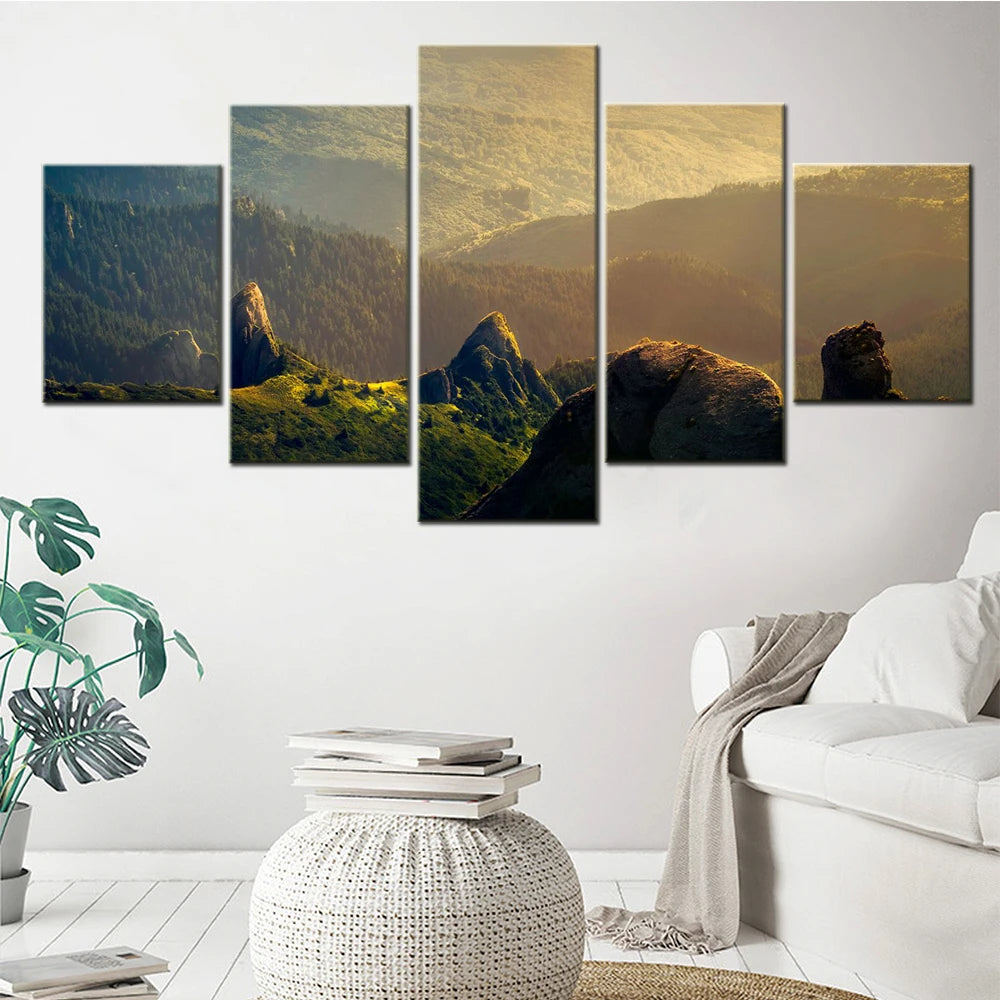 Nature Mountains Green Landscape 5 Panels Painting Canvas Wall Decoration