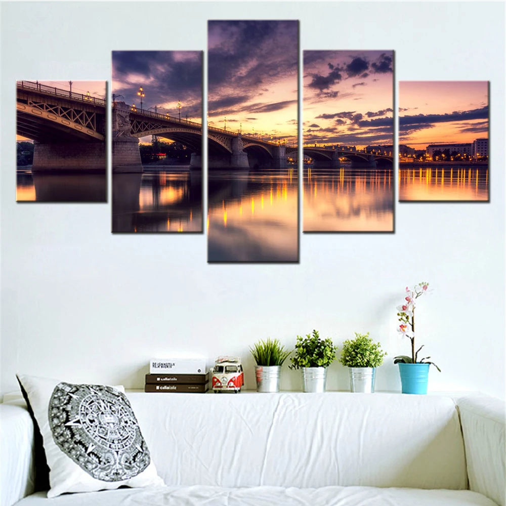 Nature Margaret Bridge Budapest 5 Panels Painting Canvas Wall Decoration