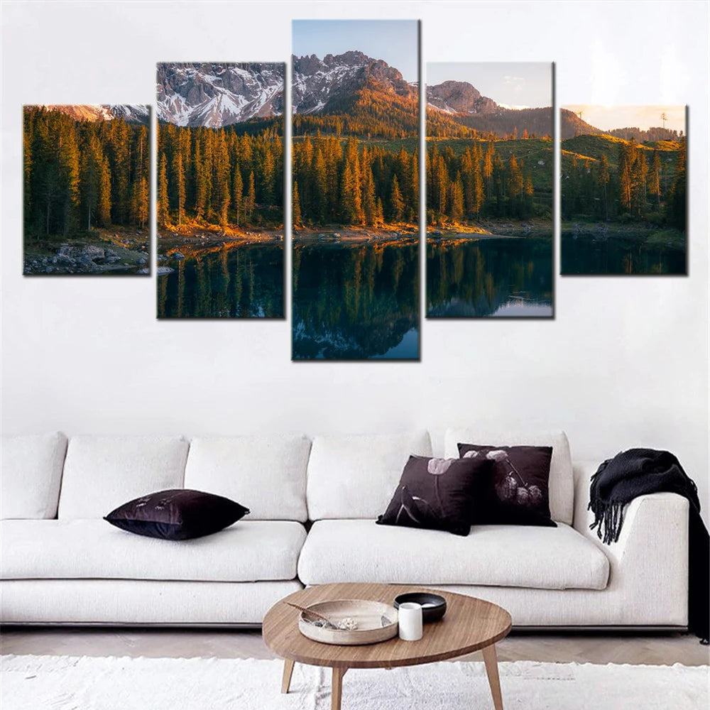 Nature Karersee Lake Serene 5 Panels Painting Canvas Wall Decoration
