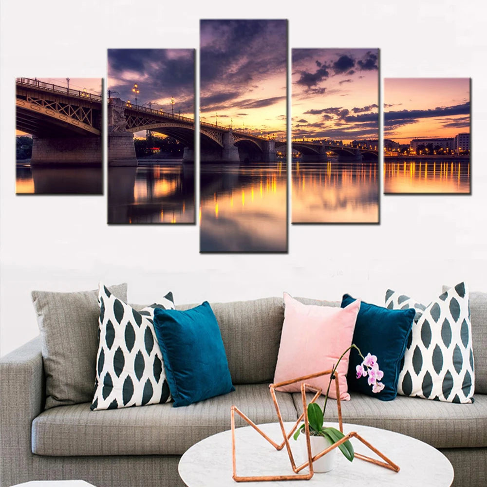 Nature Margaret Bridge Budapest 5 Panels Painting Canvas Wall Decoration