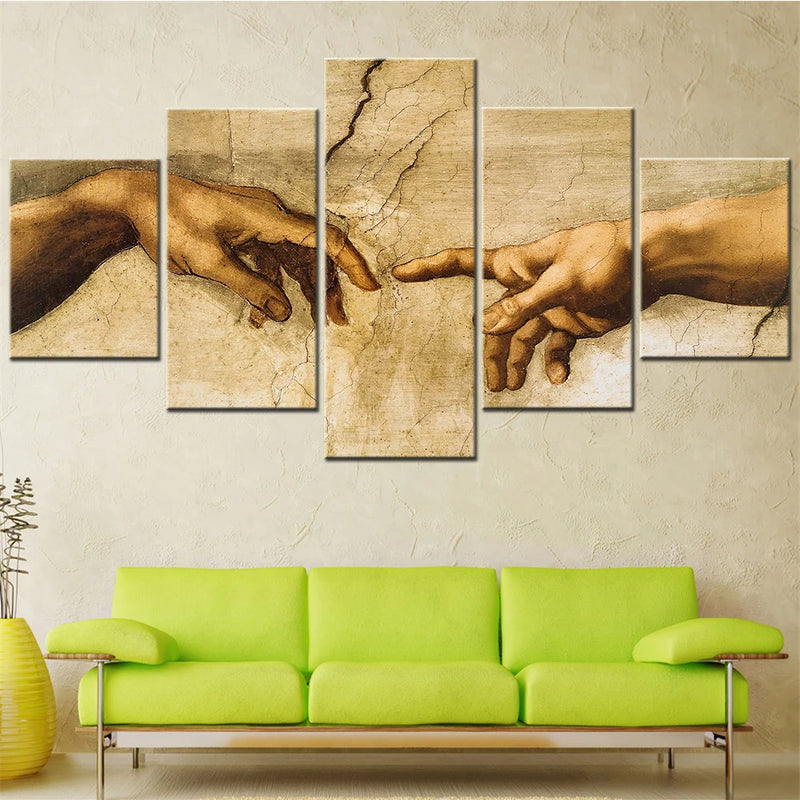 The Creation of Adam 5 Panels Painting Canvas Wall Decoration
