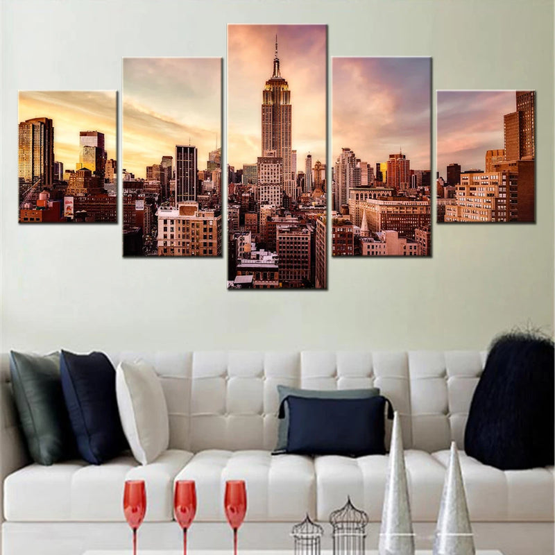 Cityscapes Midtown Sunset 5 Panels Painting Canvas Wall Decoration