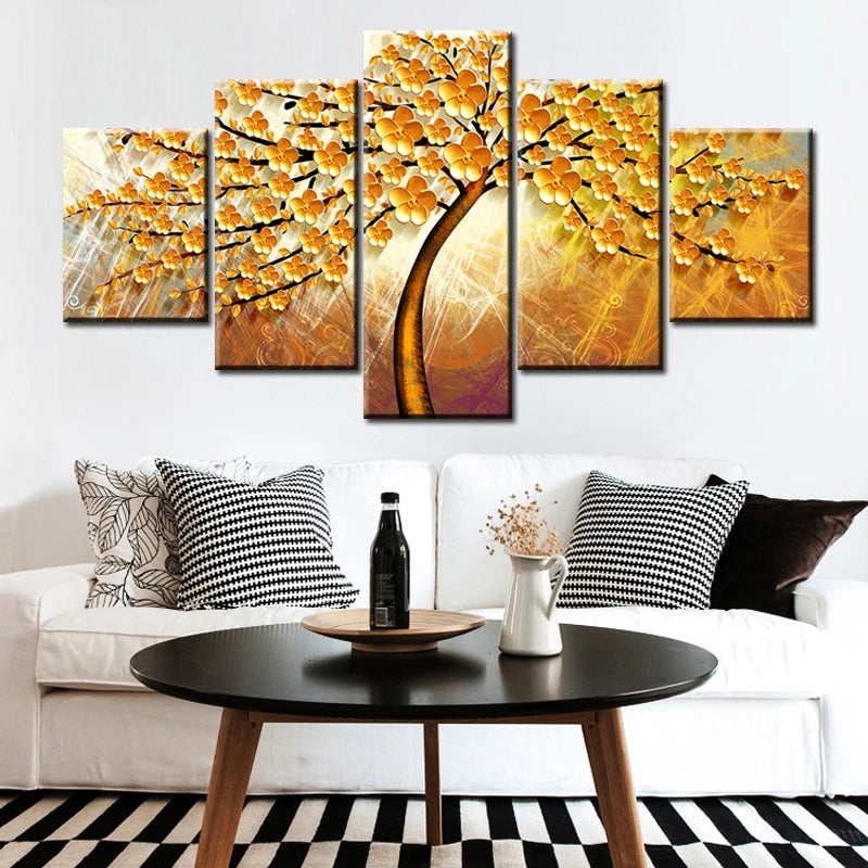 Gold Tree Landscape 5 Panels Painting Canvas Wall Decoration