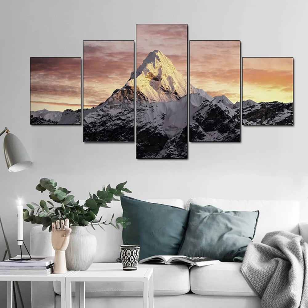 Mountain Sunset Volcano 5 Panels Painting Canvas Wall Decoration