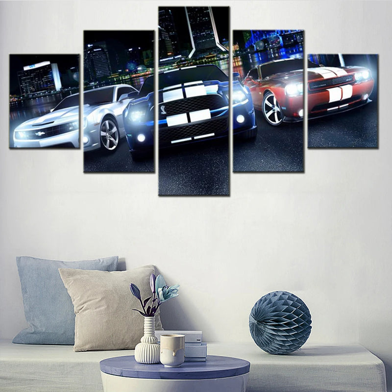 Vehicle Ford Mustang Sports Car 5 Panels Painting Canvas Wall Decoration