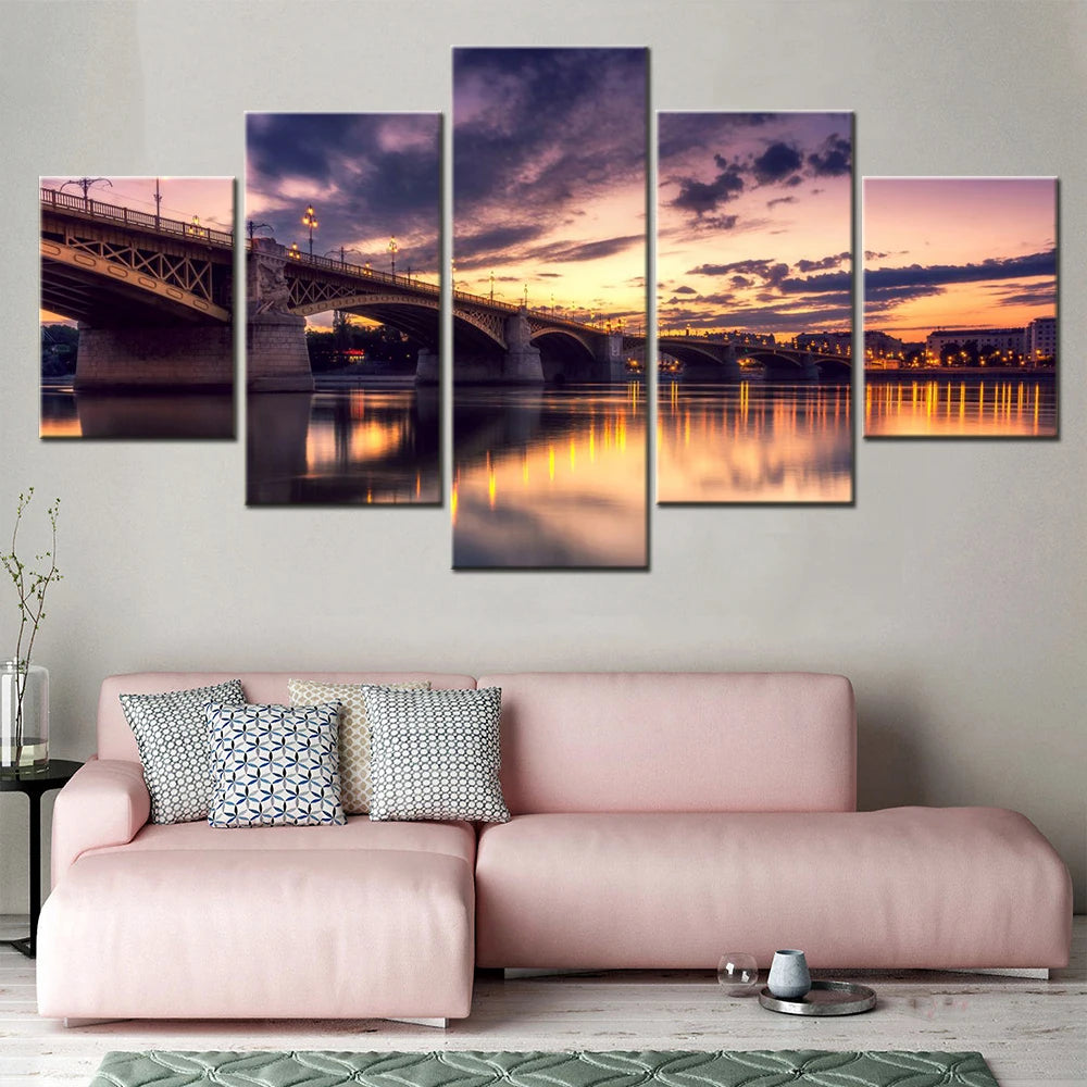 Nature Margaret Bridge Budapest 5 Panels Painting Canvas Wall Decoration