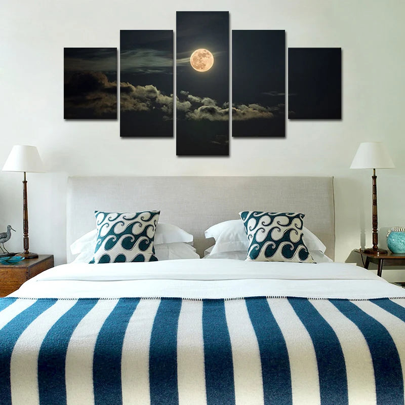 Gold Sun Cloud and Sky Landscape 5 Panels Painting Canvas Wall Decoration