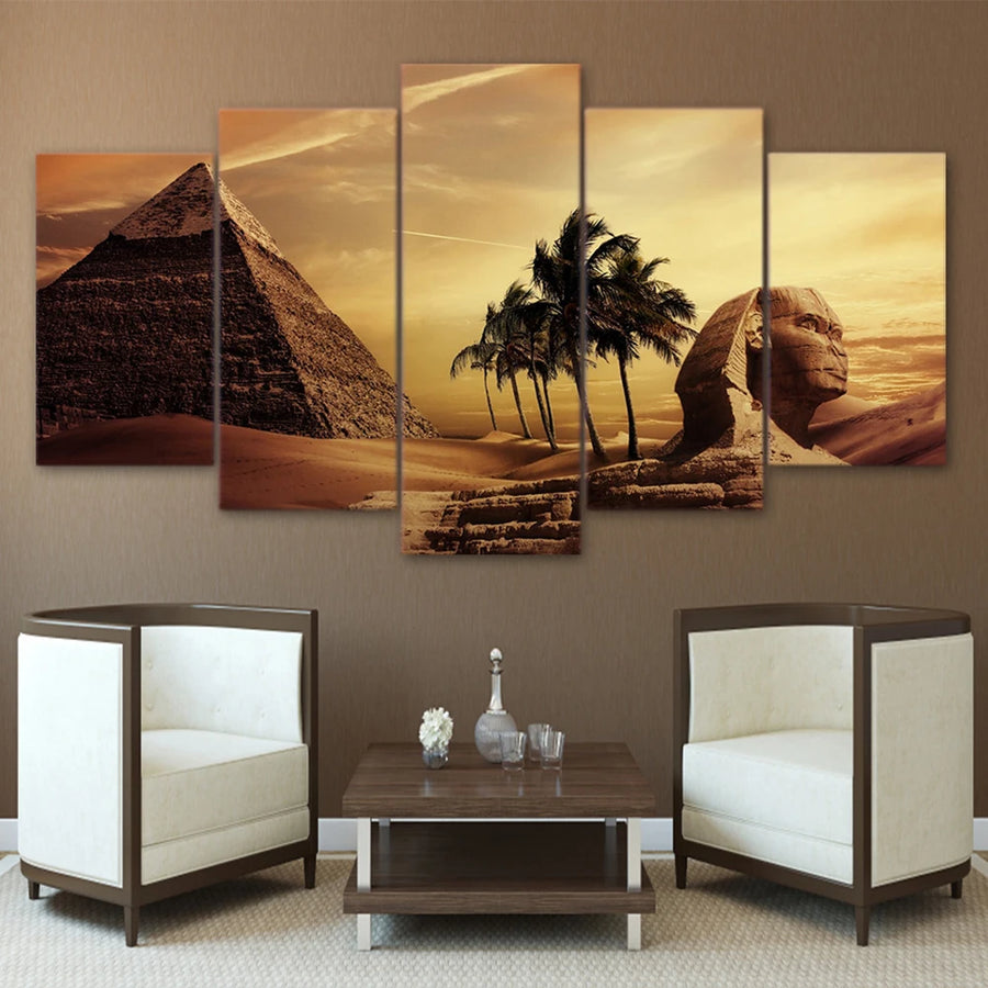 Pyramids Egypt Landscape 5 Panels Painting Canvas Wall Decoration