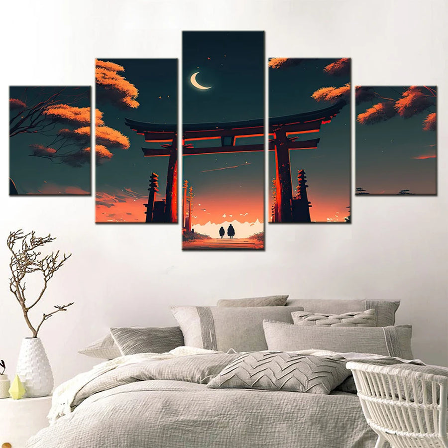 Japanese Torii Gate 5 Panels Painting Canvas Wall Decoration