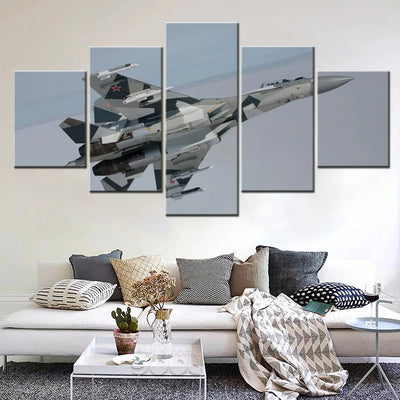 Jet Fighter Sukhoi Su 27 Russian Air Force 5 Panels Painting Canvas Wall Decoration