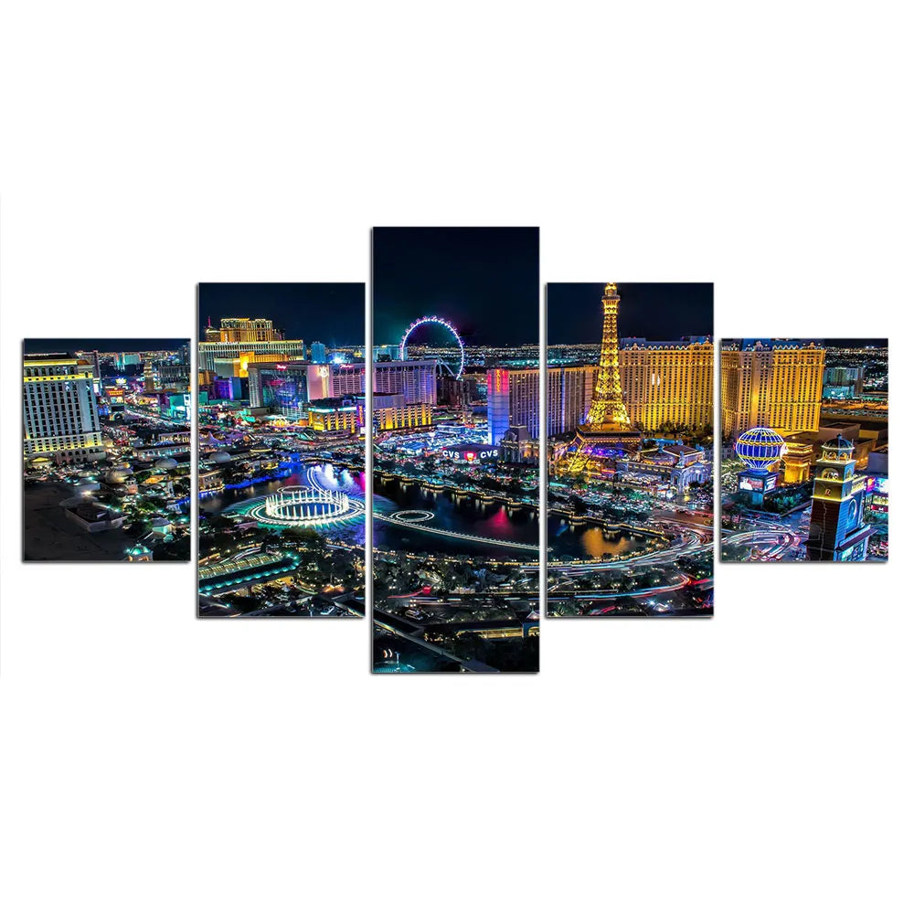 Las Vegas Night Secenry 5 Panels Painting Canvas Wall Decoration