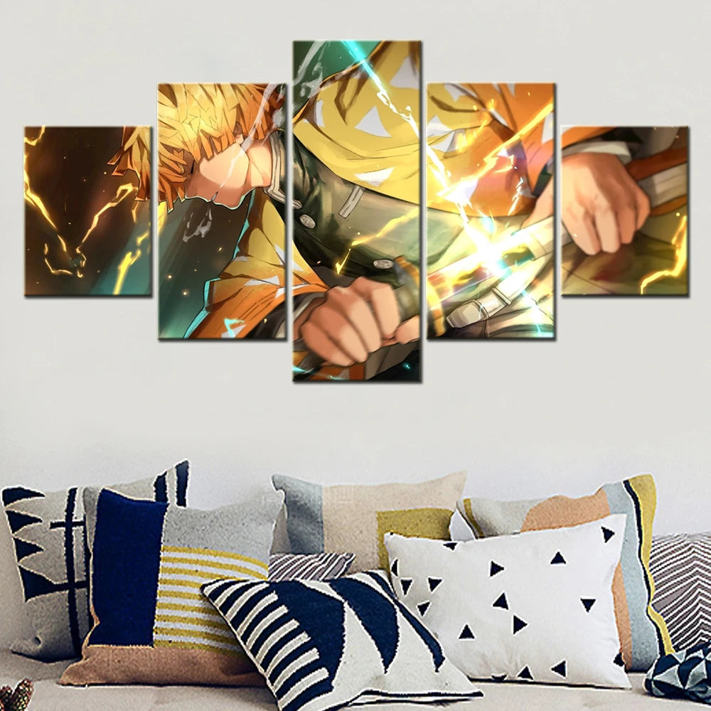 Anime Demon Slayer 5 Panels Painting Canvas Wall Decoration