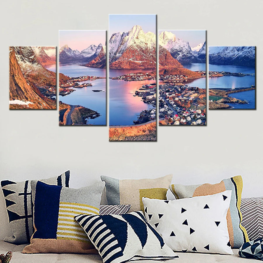 Nature Reine Nordland 5 Panels Painting Canvas Wall Decoration
