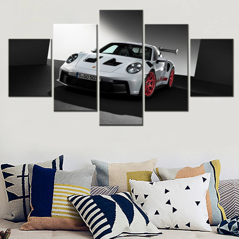 Porsche911 GT3 RS Car 5 Panels Painting Canvas Wall Decoration