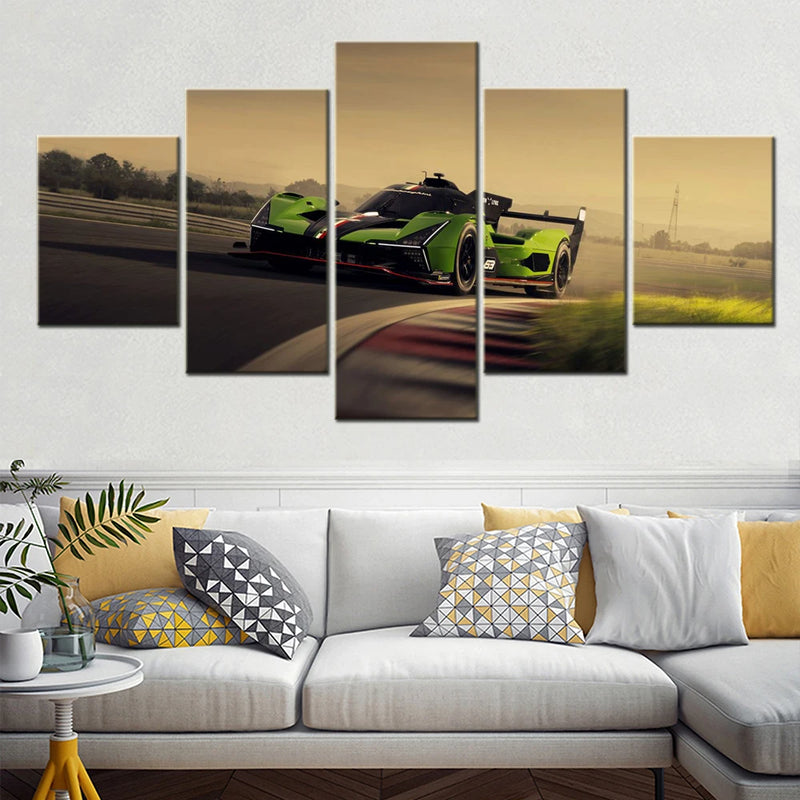 Cool Cars Race Track 5 Panels Painting Canvas Wall Decoration