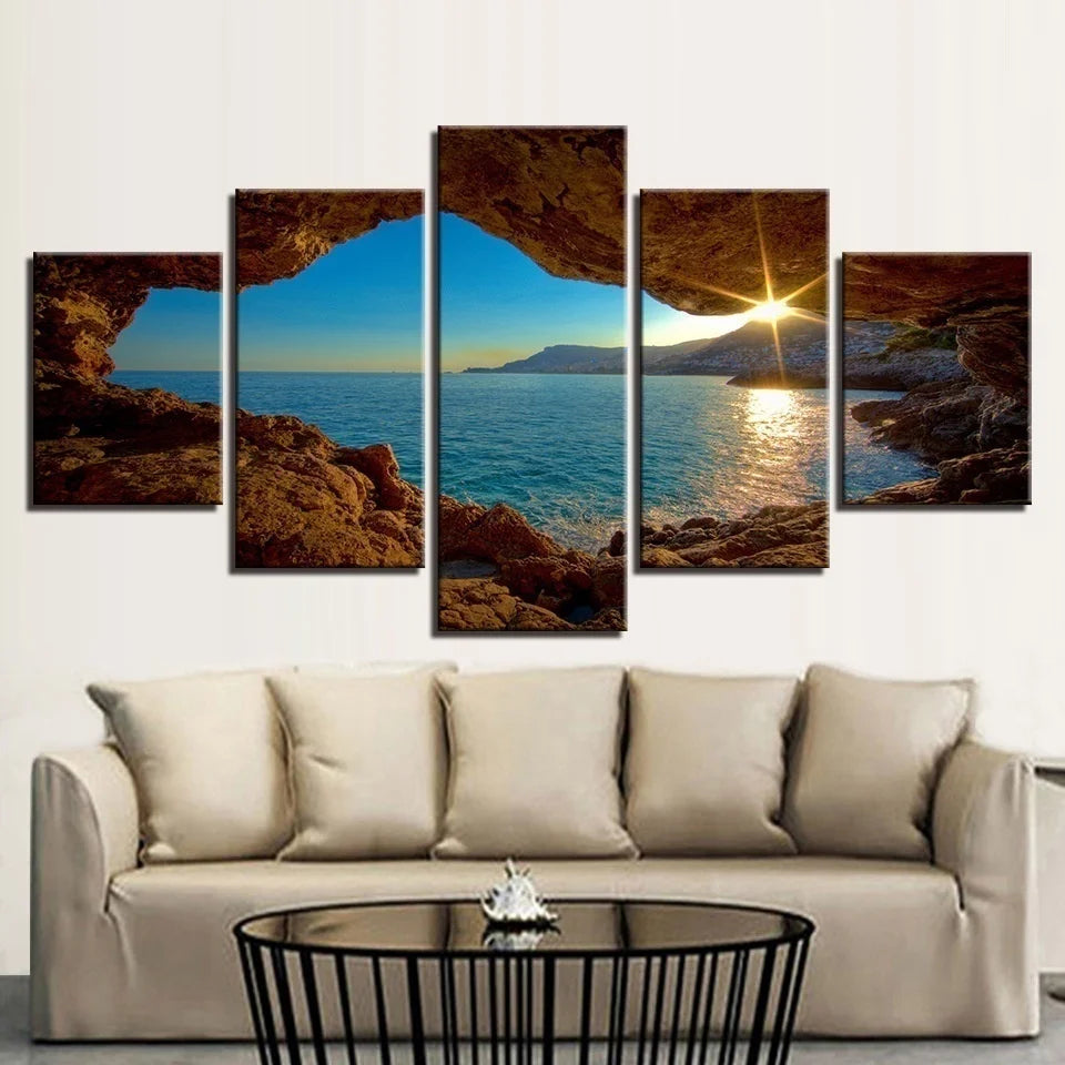 Sunset Seascape 5 Panels Painting Canvas Wall Decoration