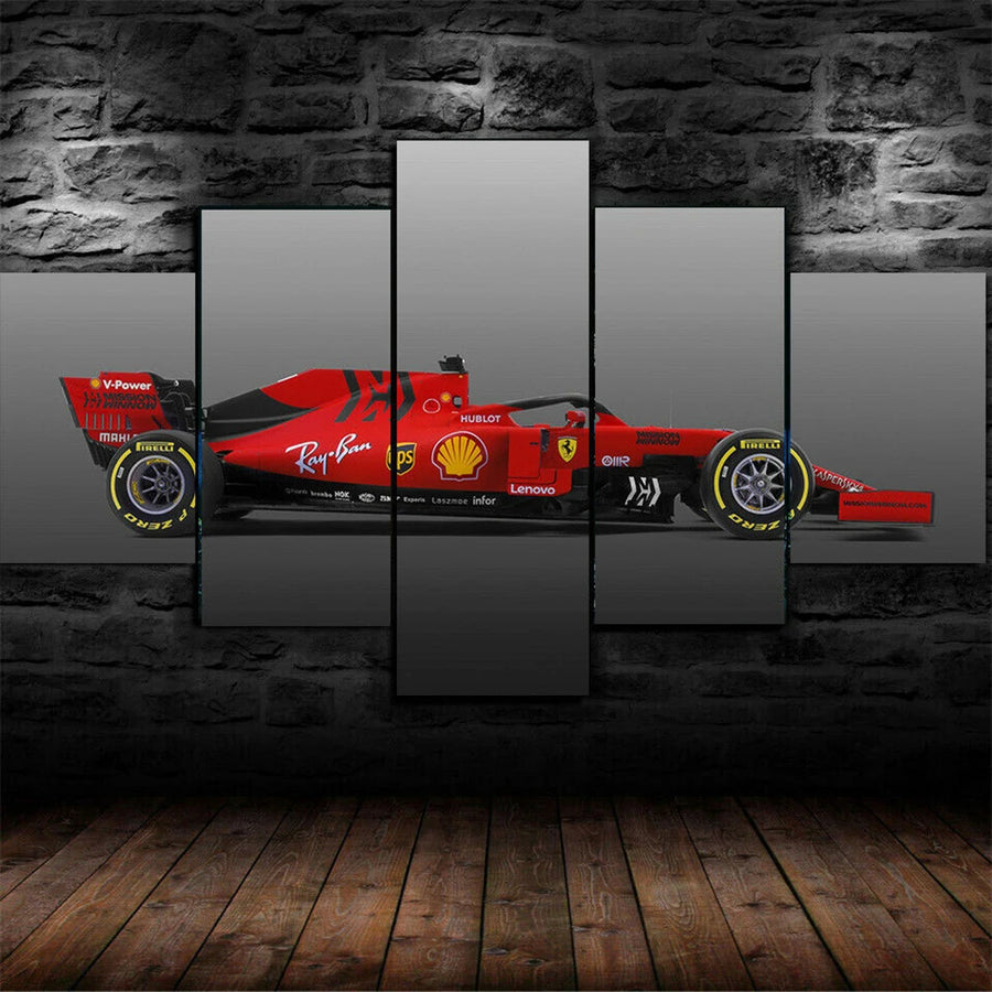 V-Power Red F1 Racing Car 5 Panels Painting Canvas Wall Decoration