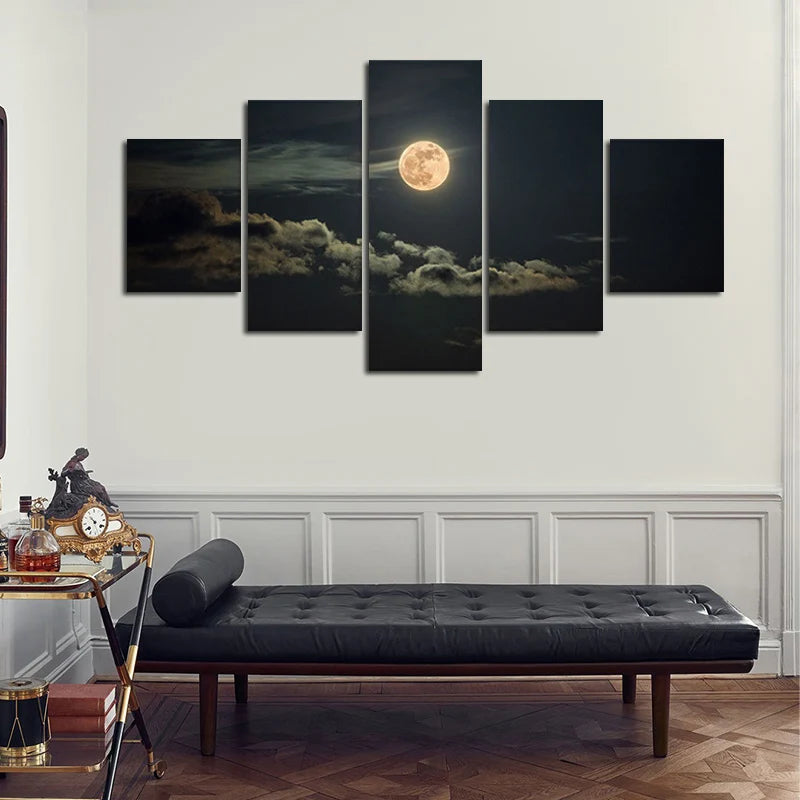 Gold Sun Cloud and Sky Landscape 5 Panels Painting Canvas Wall Decoration
