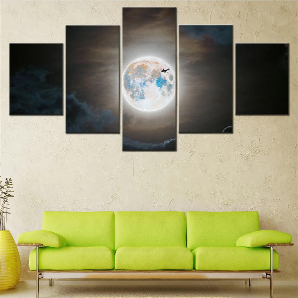 Nature Full moon Flight 5 Panels Painting Canvas Wall Decoration