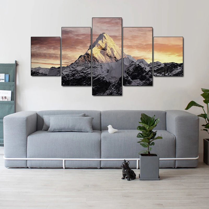 Mountain Sunset Volcano 5 Panels Painting Canvas Wall Decoration